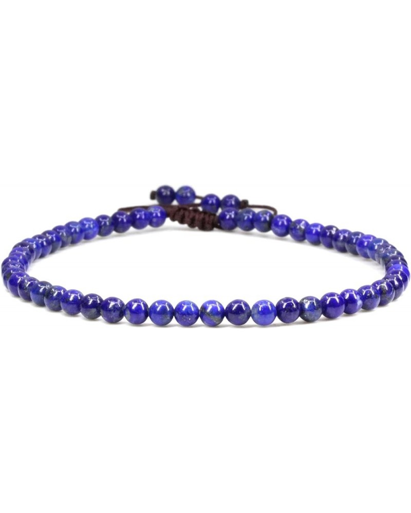 Natural Gemstone 4mm Round Bead Charm Stretch Anklet for Women Brown Rope Adjustable 8.6-11 Inch Blue Lapis $8.39 Anklets