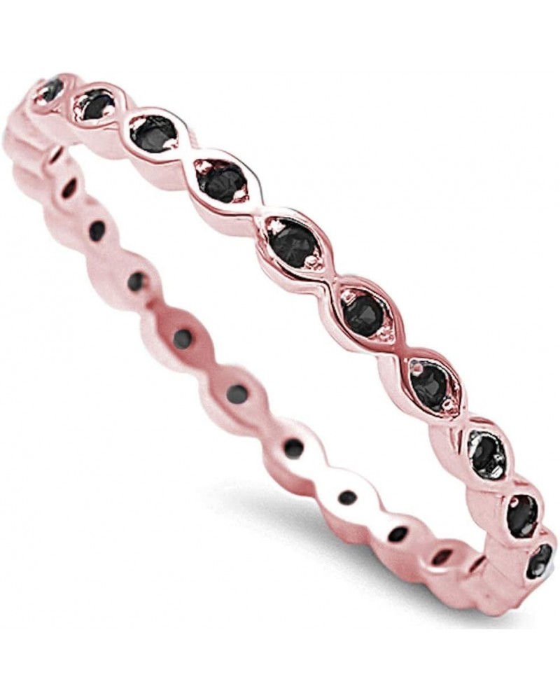 Cubic Zirconia Stackable Endless Eternity Ring Sterling Silver (Color Options, Sizes 3-15) Rose Gold-Tone Plated with Black C...