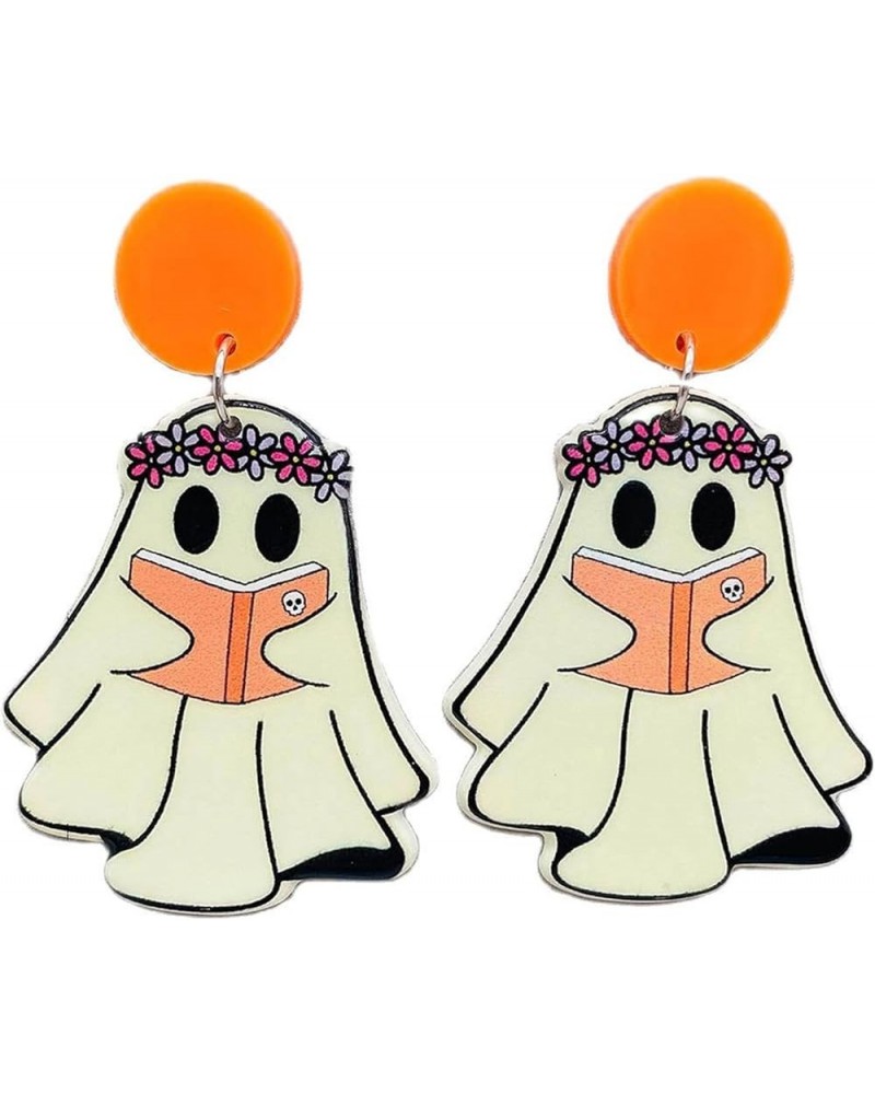 Halloween Cute Ghost Flower Web Boo Acrylic Dangle Earrings Cartoon Ghost Halloween Earrings for Women Girls Jewelry Smile Fu...