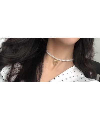 Gothic Vintage Punk Heart Cross Choker Necklace Faux Pearl Hollow Corss Heart Y2k Collar Necklace for Women Girls Silver $5.2...