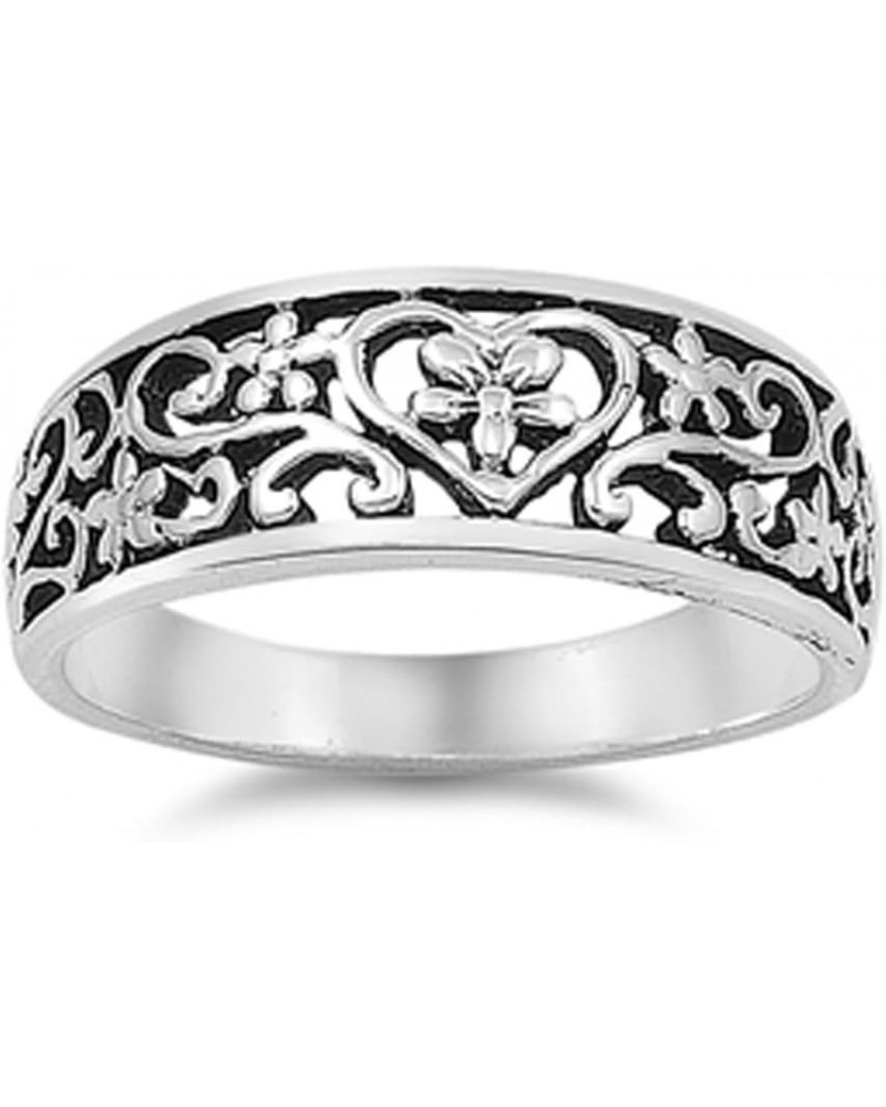 Antiqued Floral Heart Plumeria Filigree Ring 925 Sterling Silver Band Sizes 4-12 $12.65 Others