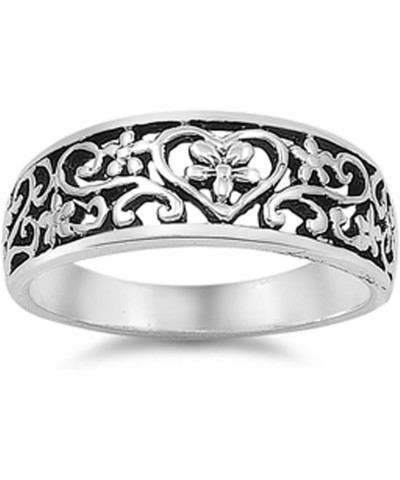 Antiqued Floral Heart Plumeria Filigree Ring 925 Sterling Silver Band Sizes 4-12 $12.65 Others