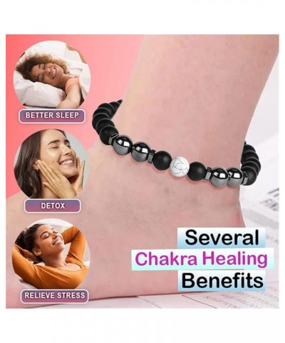 Obsidian Anklet Chakra Slimming Bracelet Anti Swelling Healing Stone Anklet Adjustable Beaded Bracelet for Women Men 01-J one...