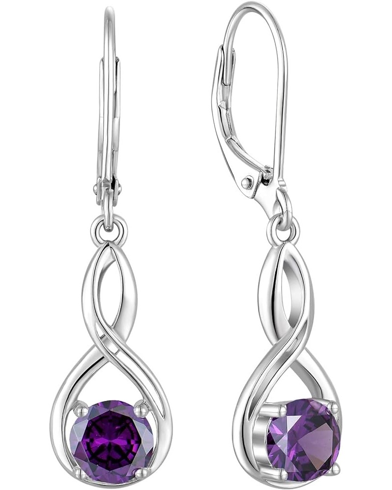 Infinity Dangle Drop Earrings 925 Sterling Silver Leverback Earrings Round Birthstone Jewelry for Women 02-amethyst-Feb $27.9...