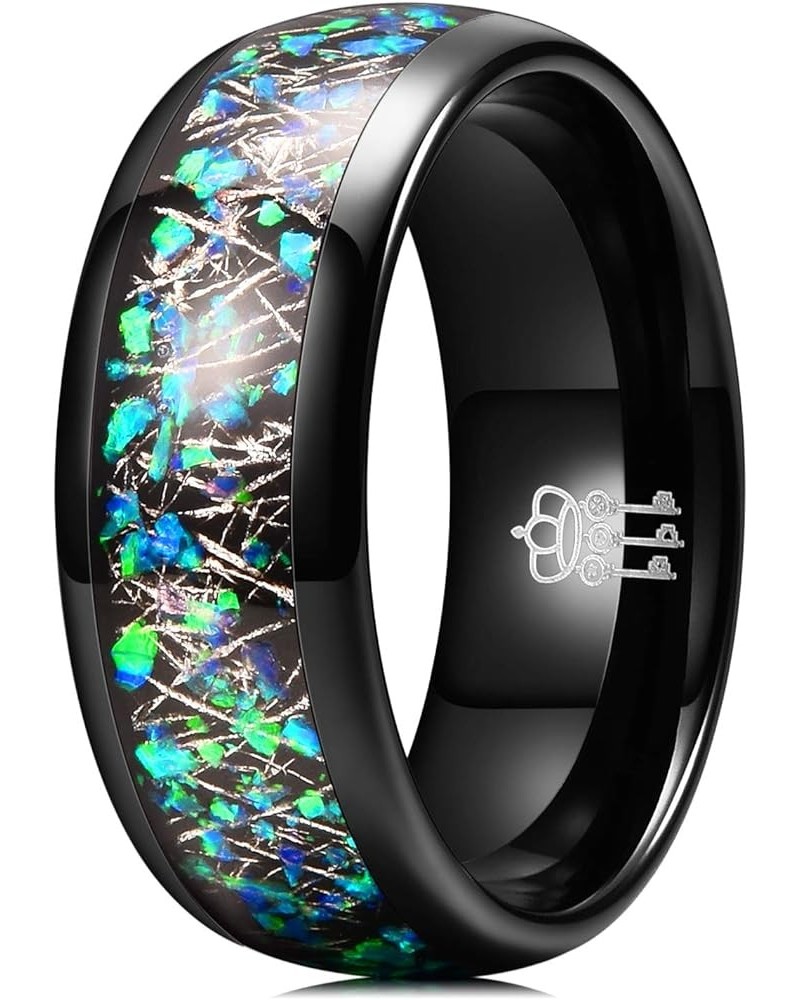 Mens Womens Tungsten Rings 8mm 4mm Galaxy Series Created-opal Inlay Wedding Bands Black with Green Color Stones $16.80 Rings