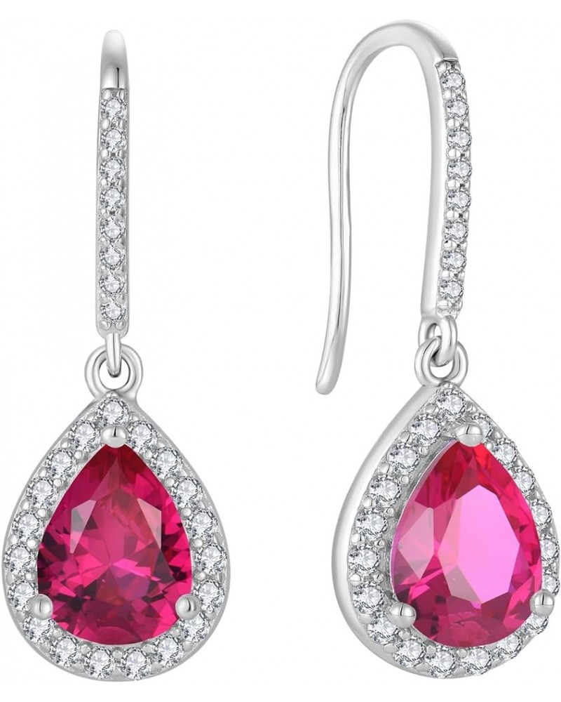 Women's Dangle Drop Earrings 925 Sterling Silver Fishhook Earrings Halo Teardrop Gemstones Jewelry 07-ruby-Jul $29.00 Earrings