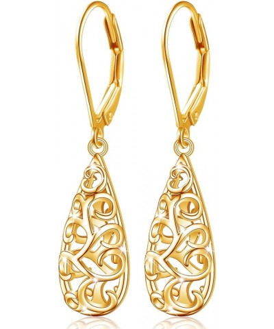 Teardrop Filigree Dangle Drop Leverback Earrings Sterling Silver Jewelry Gifts for Women Filigree Teardrop-Yellow Gold Plated...