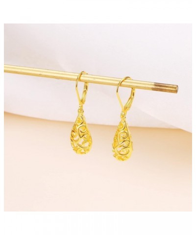 Teardrop Filigree Dangle Drop Leverback Earrings Sterling Silver Jewelry Gifts for Women Filigree Teardrop-Yellow Gold Plated...