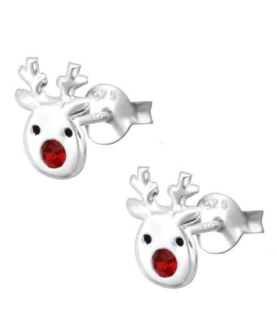 Red Nose Reindeer Stud Earrings | Festive Christmas Holiday Stud Earrings for Women and Girls (Sterling Silver) Sterling Silv...