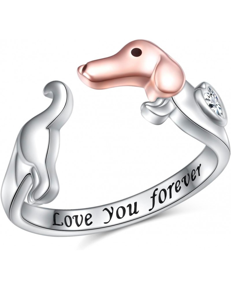 Sterling Silver Dog Rings for Women Cute Puppy Rings Rose Gold Dachshund Ring Adjustable Love You forever Gift for Dog Lover ...