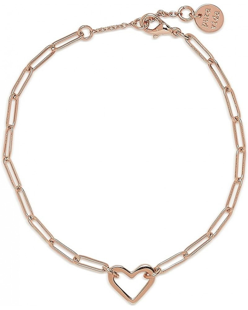 6.75" Rose Gold or Silver Plated Open Heart Paperclip Bracelet - Brass Base, Adjustable Chain - 1" Extender Rose Gold $12.04 ...