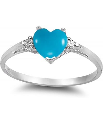 CHOOSE YOUR COLOR Sterling Silver Heart Promise Ring Arizona Blue Natural Turquoise Cabochon $20.03 Rings