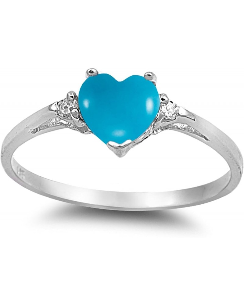 CHOOSE YOUR COLOR Sterling Silver Heart Promise Ring Arizona Blue Natural Turquoise Cabochon $20.03 Rings