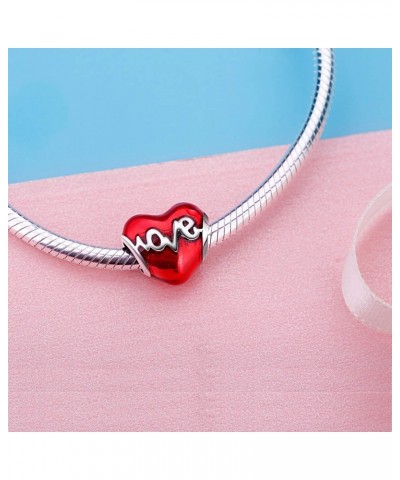 925 Sterling Silver Heartbeat Charm Bead Red Enamel Love Heart Charm Love in My Heart Knot Charm Beads (Love Birthstone Bead ...