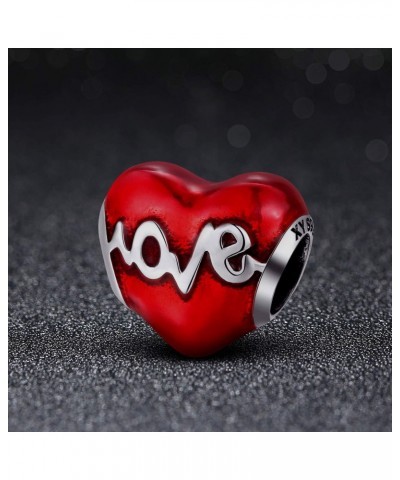 925 Sterling Silver Heartbeat Charm Bead Red Enamel Love Heart Charm Love in My Heart Knot Charm Beads (Love Birthstone Bead ...