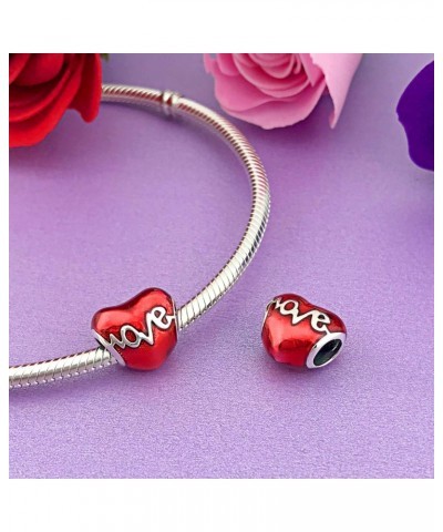 925 Sterling Silver Heartbeat Charm Bead Red Enamel Love Heart Charm Love in My Heart Knot Charm Beads (Love Birthstone Bead ...