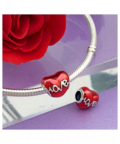 925 Sterling Silver Heartbeat Charm Bead Red Enamel Love Heart Charm Love in My Heart Knot Charm Beads (Love Birthstone Bead ...