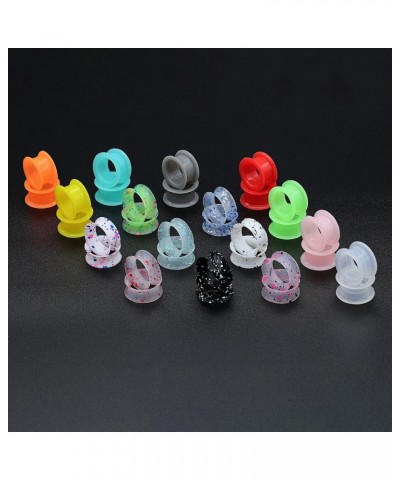 Mixed Color Soft Silicone Ear Gauges Plugs & Thick Double Flared Flexible Flesh Tunnels 16 Pairs Ear Expander Stretcher Plugs...