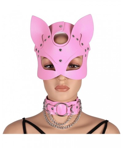 Women's Leather Mask and Metal Chain Necklace for Masquerade Party Punk Carnival Gothic Halloween Accessories Pink $13.10 Bod...