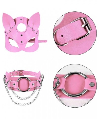 Women's Leather Mask and Metal Chain Necklace for Masquerade Party Punk Carnival Gothic Halloween Accessories Pink $13.10 Bod...