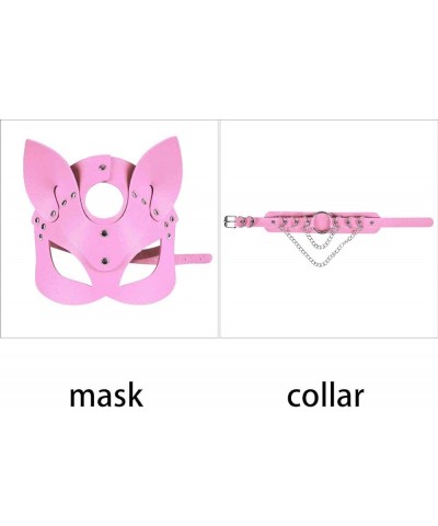 Women's Leather Mask and Metal Chain Necklace for Masquerade Party Punk Carnival Gothic Halloween Accessories Pink $13.10 Bod...