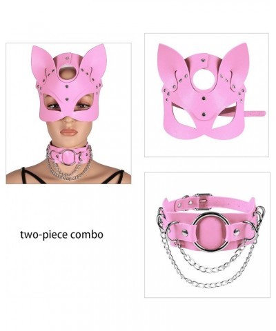 Women's Leather Mask and Metal Chain Necklace for Masquerade Party Punk Carnival Gothic Halloween Accessories Pink $13.10 Bod...