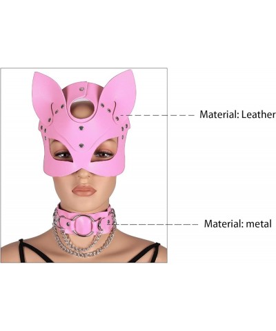 Women's Leather Mask and Metal Chain Necklace for Masquerade Party Punk Carnival Gothic Halloween Accessories Pink $13.10 Bod...