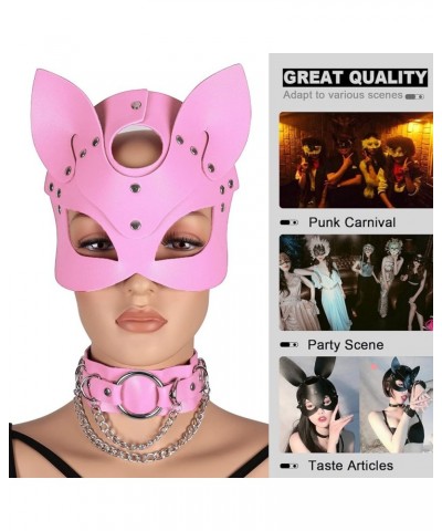 Women's Leather Mask and Metal Chain Necklace for Masquerade Party Punk Carnival Gothic Halloween Accessories Pink $13.10 Bod...