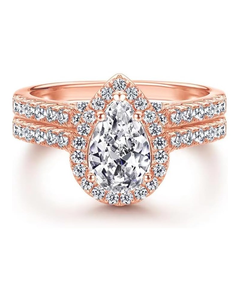 Classic Pear Shaped Zircon Teardrop Engagement Ring Rose Gold Plated Eternity Band Bridal Rings Set for Women $7.94 Rings