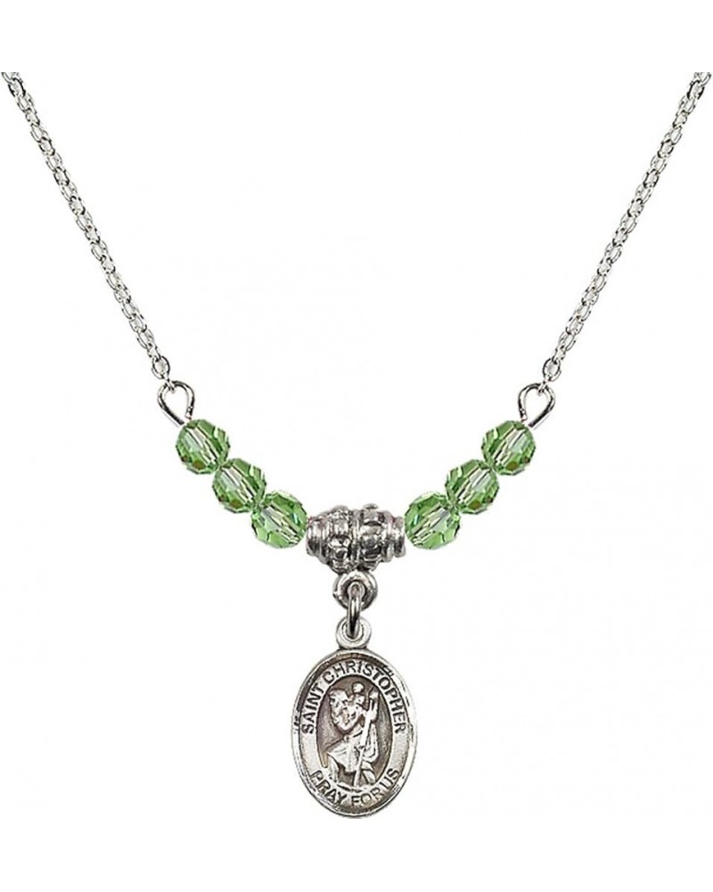 August Birth Month Bead Necklace with Catholic Patron Saint Petite Charm, 18 Inch Saint Christopher $33.24 Necklaces