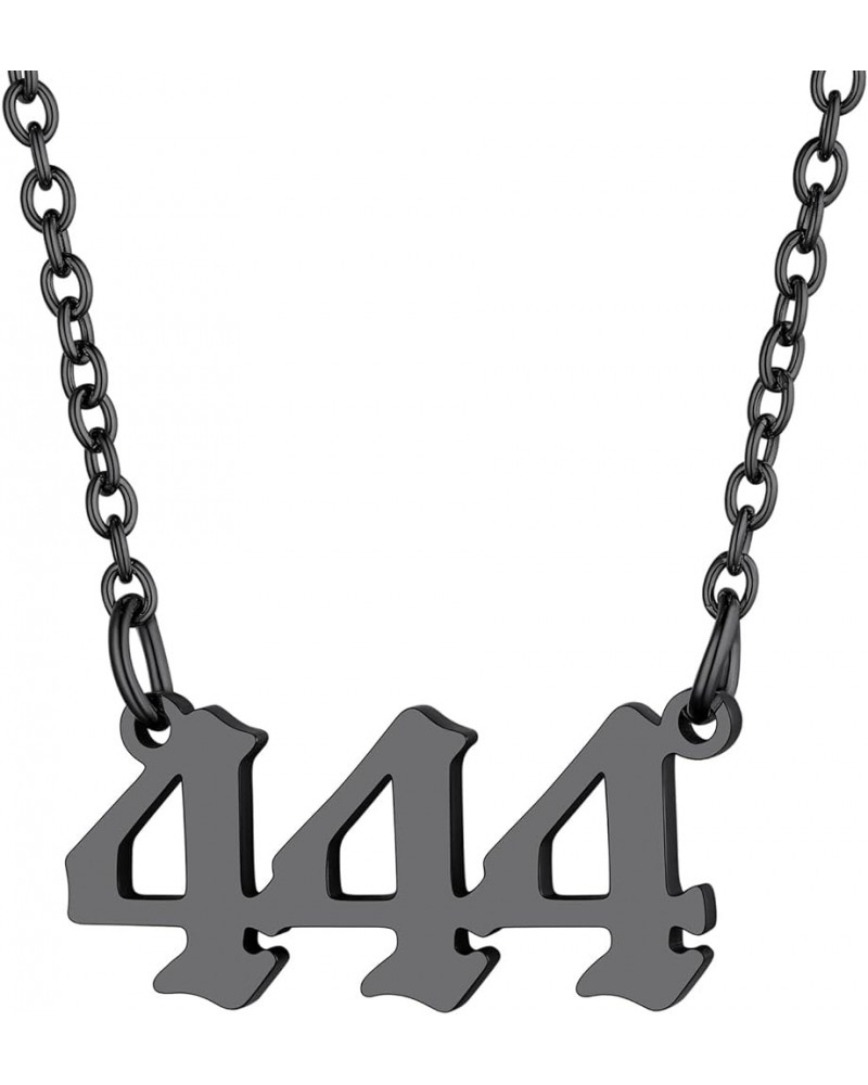 Angel Number Necklace for Women Men, Stainless Steel Old English Lucky Numbers Choker Chains, 16+2 inches 444- Black $9.40 Ne...