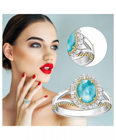 Women Ring Blue Zircon and White Diamond Luxurious Engagement Ring Fashion Female Zircon Ring Gemstone Ring Jewelry Promise B...