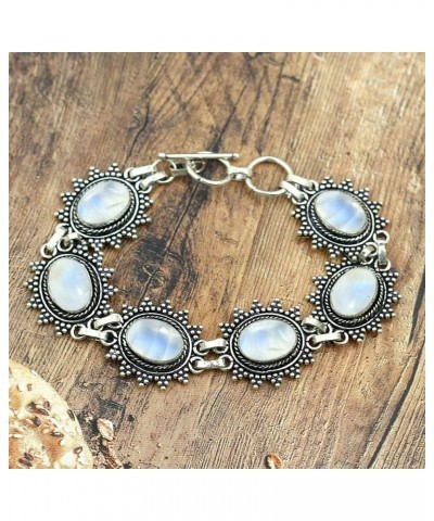 Natural Moonstone Lapis Rose Quartz Bracelet 10x14mm Oval Shape Gemstone 925 Silver Overlay Handmade Bracelet Jewelry Moonsto...