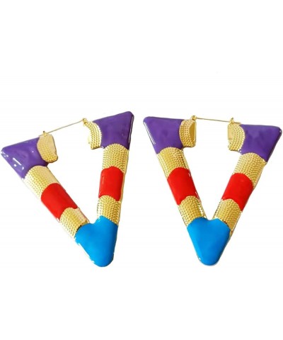 Punk Exaggerated Triangle Color Enamel Heart Hoop Hip-hop Bamboo Earring Jewelry for Women Birthday Gifts gold $10.43 Earrings