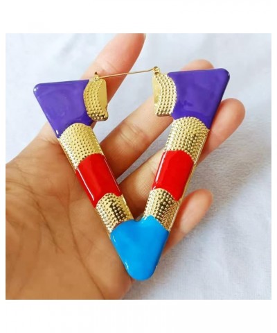 Punk Exaggerated Triangle Color Enamel Heart Hoop Hip-hop Bamboo Earring Jewelry for Women Birthday Gifts gold $10.43 Earrings