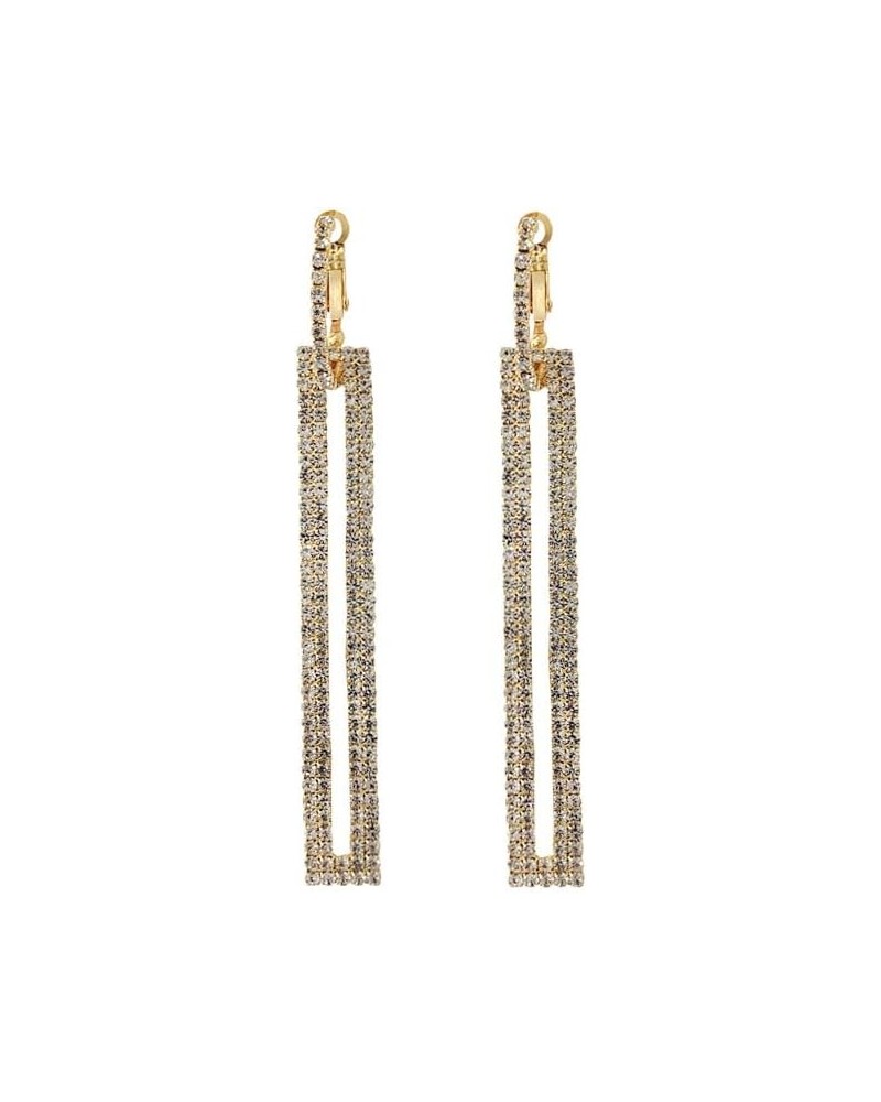 Rhinestone Long Drop Dangle Earrings Geometric Rectangle Cubic Zirconia Earrings for women Girls gold $6.75 Earrings