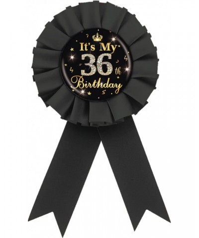 It's My 36th Birthday Tinplate Badge Pin, Gold Diamond Happy 36th Birthday Button Pin, 36 & Fabulous Birthday Black Rosette A...