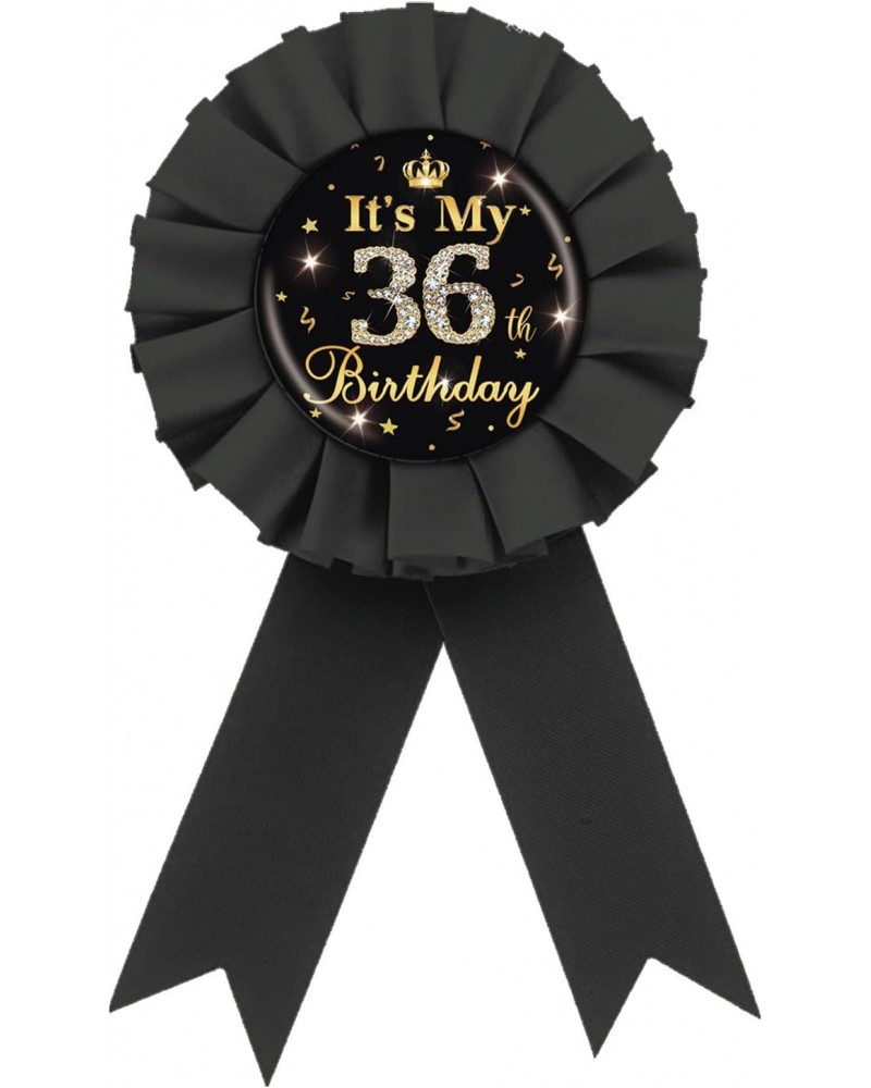 It's My 36th Birthday Tinplate Badge Pin, Gold Diamond Happy 36th Birthday Button Pin, 36 & Fabulous Birthday Black Rosette A...