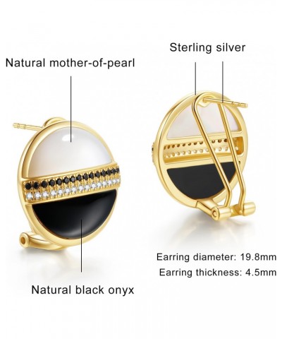 Gold Earrings for Women Sterling Silver Stud Earring trendy Agate Mother Pearl Rhinestone Crystal Gold Jewelry funky black we...