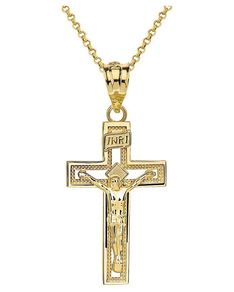 10k Yellow Gold INRI Crucifix Cross Catholic Jesus Pendant Necklace 18.0 Inches Small $55.99 Necklaces