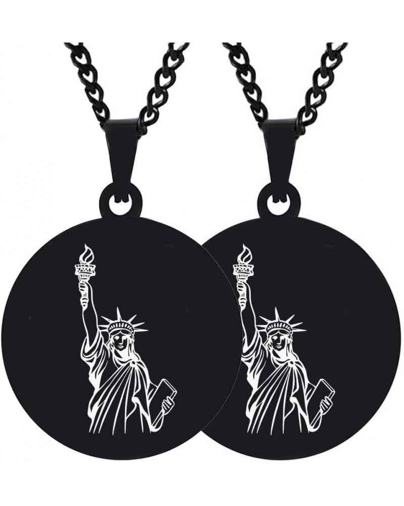 2PCS Engraved Silver Stainless Steel Pendant Necklace Chain Mens Womens Statue Of Liberty 2XBlack $7.14 Necklaces