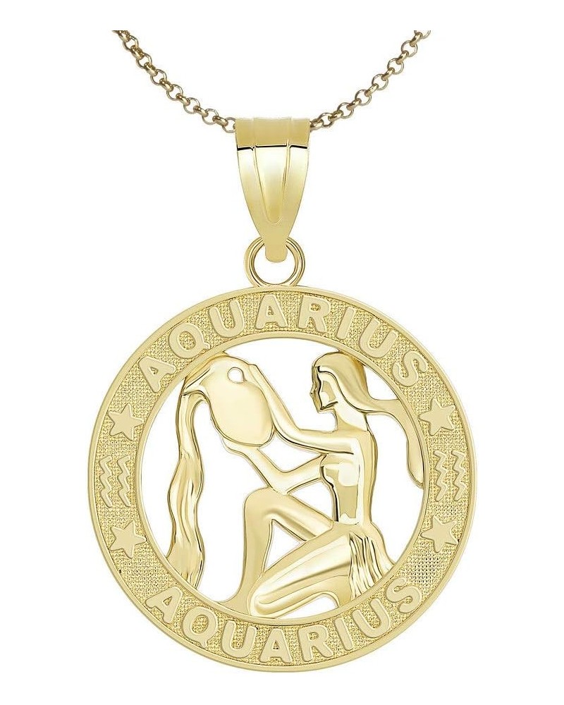 10K Yellow Gold Zodiac Sun Sign Symbol Pendant With Chain 16.0 Inches Aquarius $90.29 Necklaces