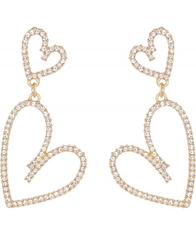 Silver Tone Irregular Heart Rhinestone Crystal Dangle Drop Earrings for Women Girls Gold $7.83 Earrings