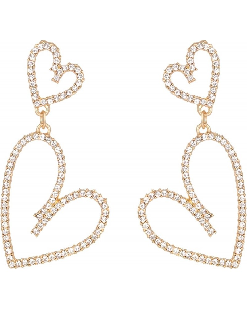 Silver Tone Irregular Heart Rhinestone Crystal Dangle Drop Earrings for Women Girls Gold $7.83 Earrings