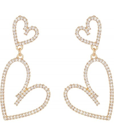 Silver Tone Irregular Heart Rhinestone Crystal Dangle Drop Earrings for Women Girls Gold $7.83 Earrings