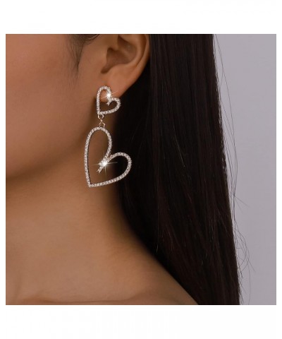 Silver Tone Irregular Heart Rhinestone Crystal Dangle Drop Earrings for Women Girls Gold $7.83 Earrings