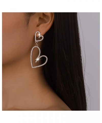 Silver Tone Irregular Heart Rhinestone Crystal Dangle Drop Earrings for Women Girls Gold $7.83 Earrings