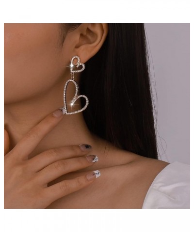 Silver Tone Irregular Heart Rhinestone Crystal Dangle Drop Earrings for Women Girls Gold $7.83 Earrings