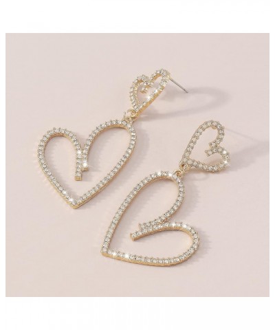 Silver Tone Irregular Heart Rhinestone Crystal Dangle Drop Earrings for Women Girls Gold $7.83 Earrings