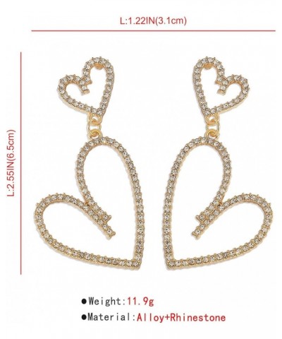 Silver Tone Irregular Heart Rhinestone Crystal Dangle Drop Earrings for Women Girls Gold $7.83 Earrings